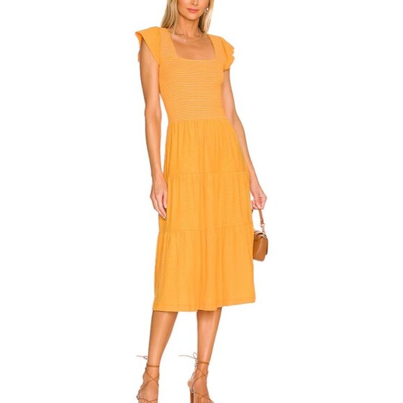 Revolve Nation LTD Josie Midi Dress Size Medium Shirred Square Neck Tiered - Picture 1 of 12